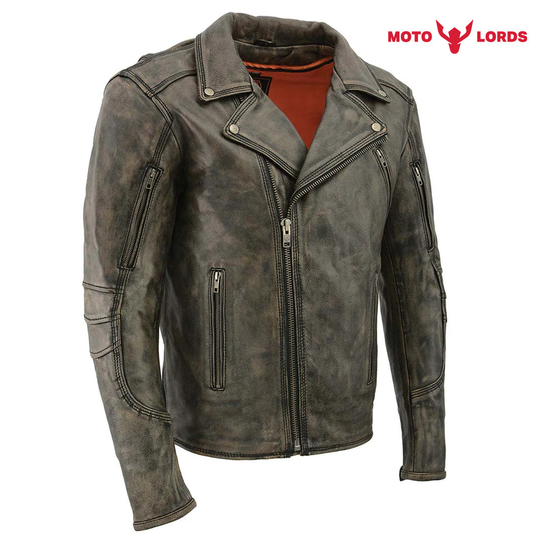 Rider's Choice ML71578 Men's Distressed Brown Triple Stitched' Beltless  Motorcycle Leather Jacket