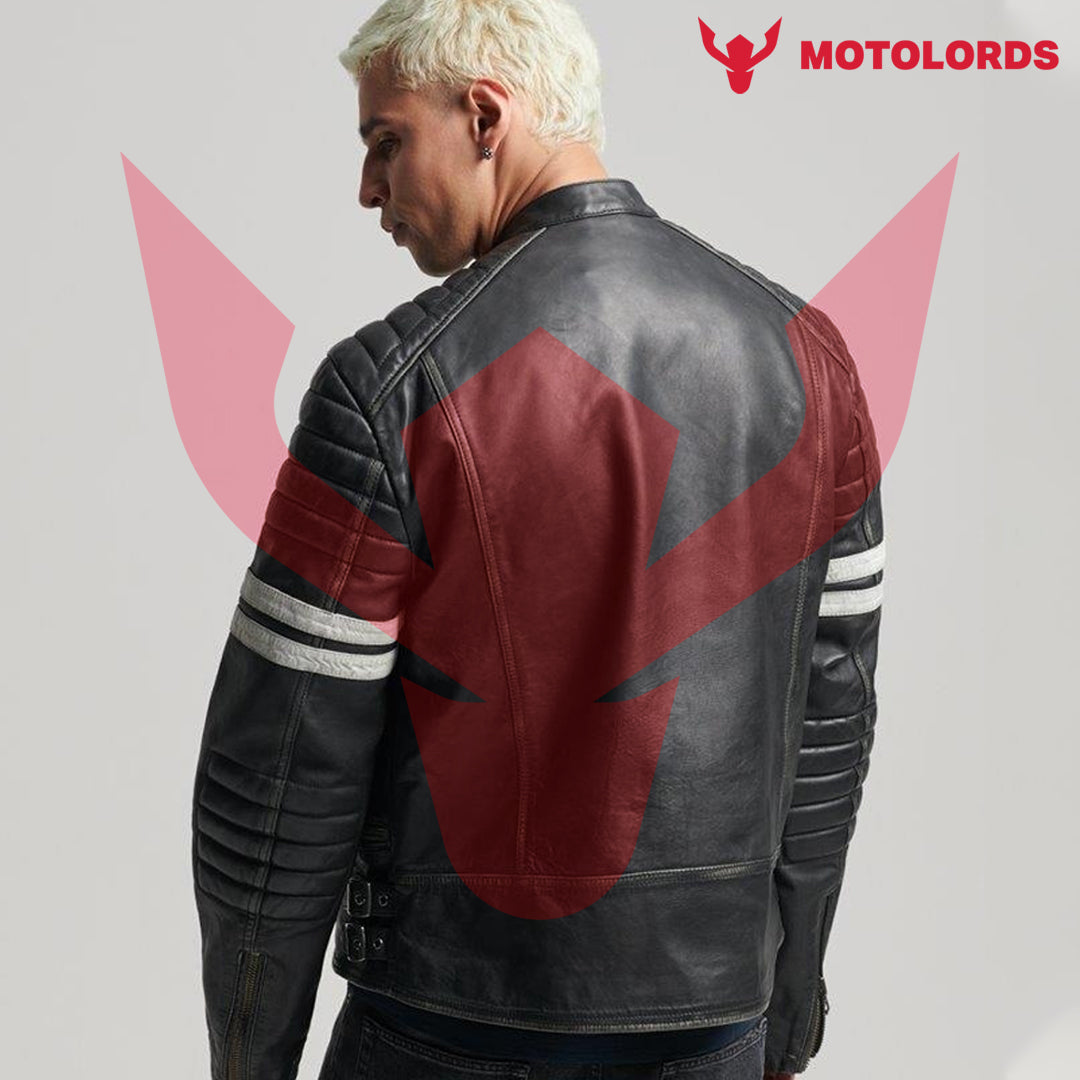 Black racing leather jacket 2024 Side Pose