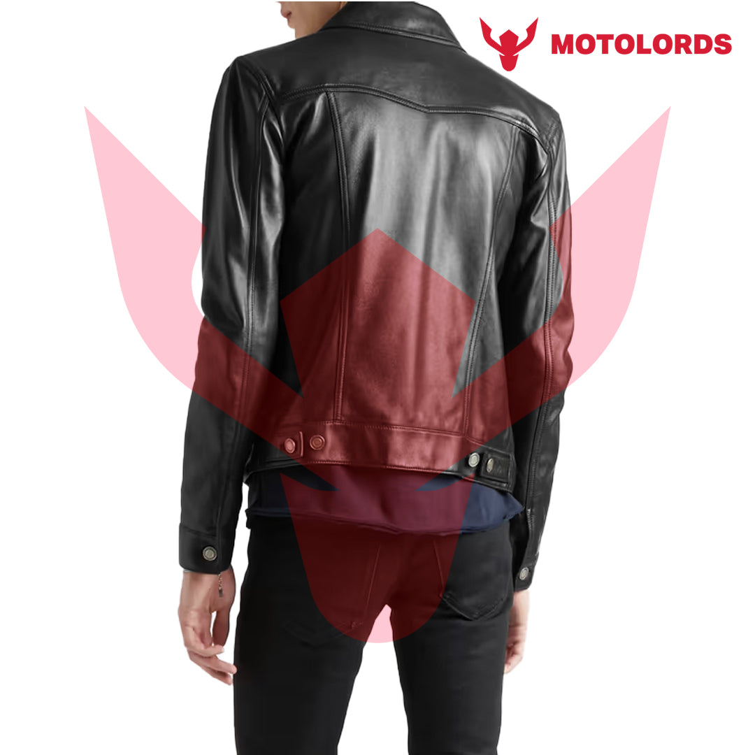Black Leather trucker jacket | Sale 2024