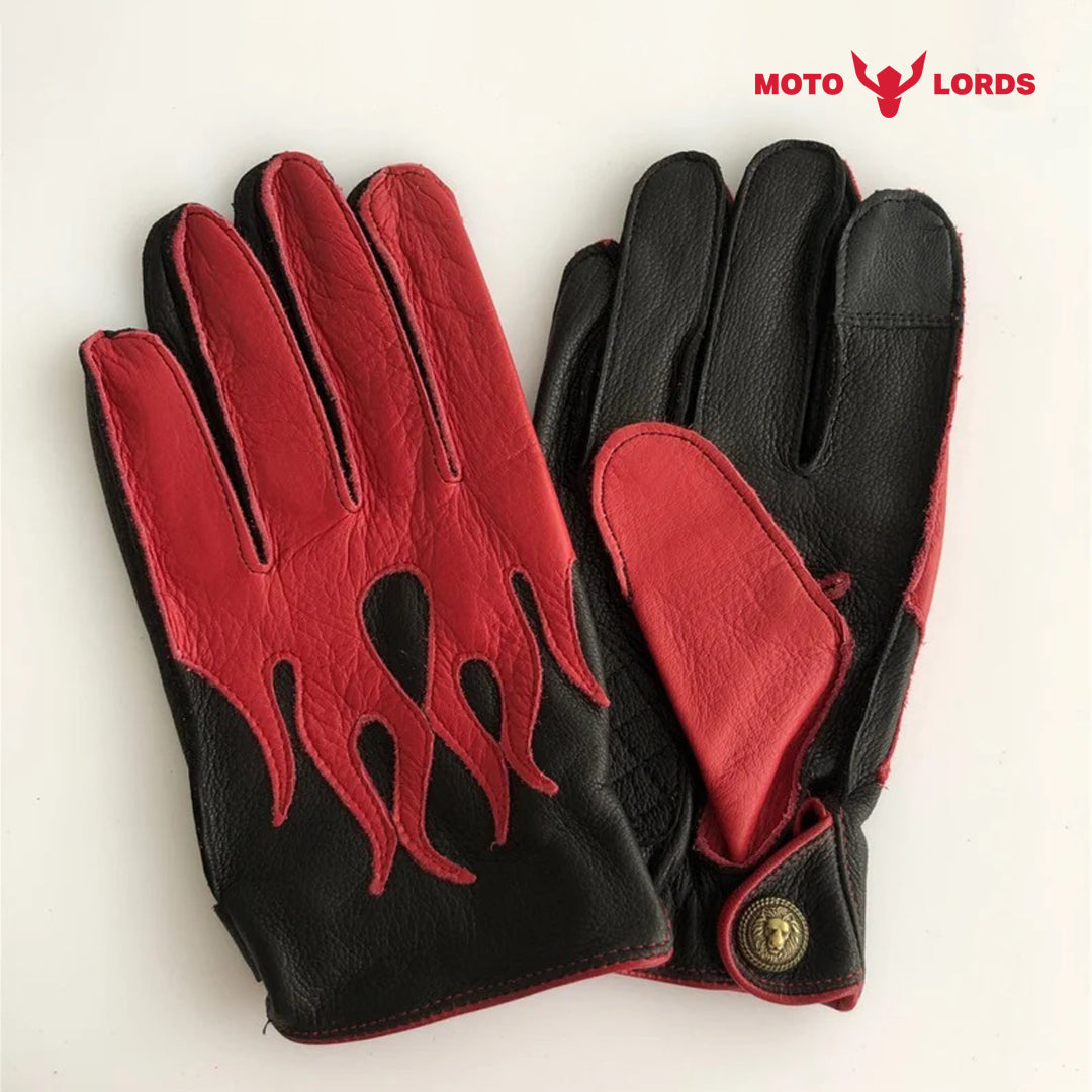 red and black vintage riding driving gloves