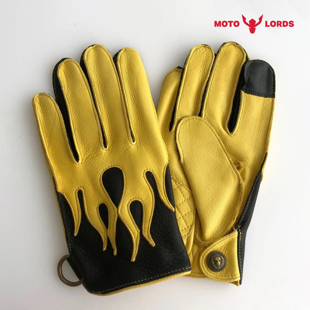 vintage riding and racing leather gloves yellow