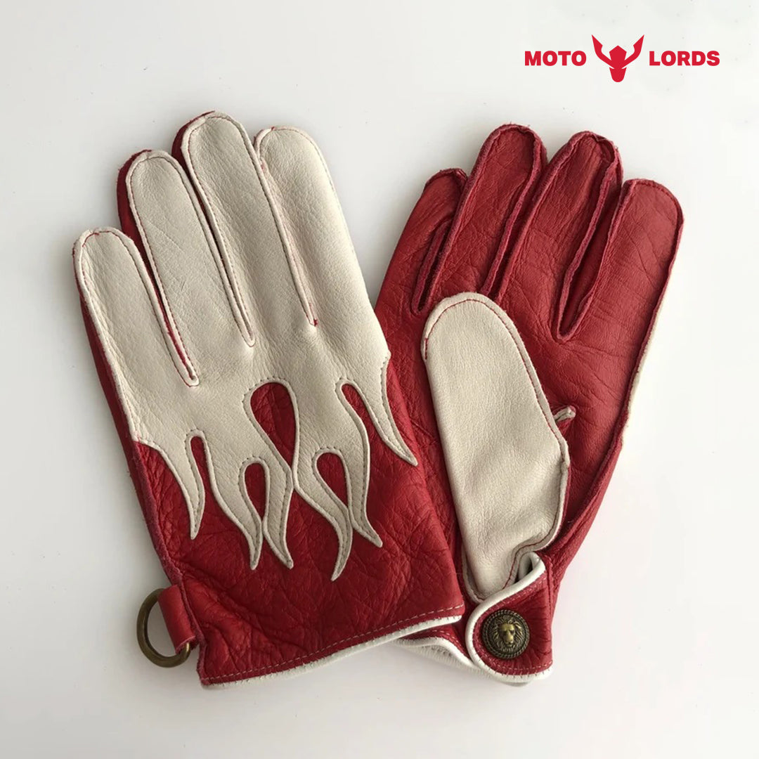 vintage riding and racing leather gloves white and red