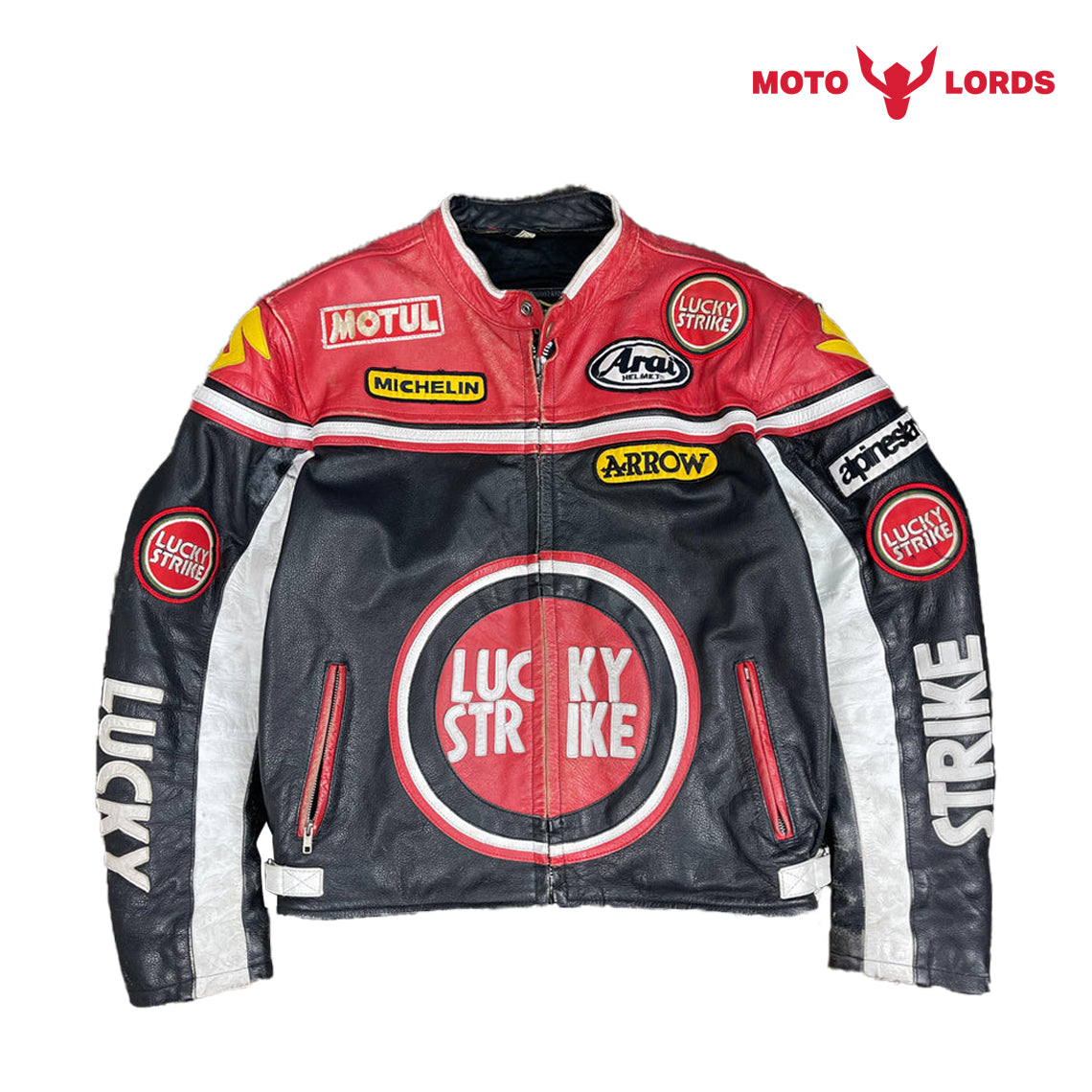 Lucky Strike Leather Jacket in Red and Black – Motorcycle Riding Custom ...