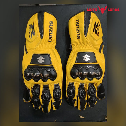 Motorcycle Riding Professional Racing Gloves Yellow Cowhide