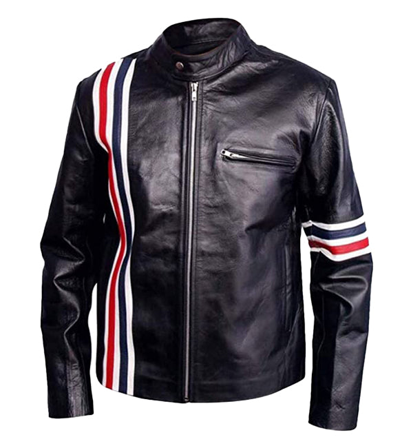 Peter Fonda Easy Rider American Star Biker Black Sheep Leather Jacket with USA Flag Unisex