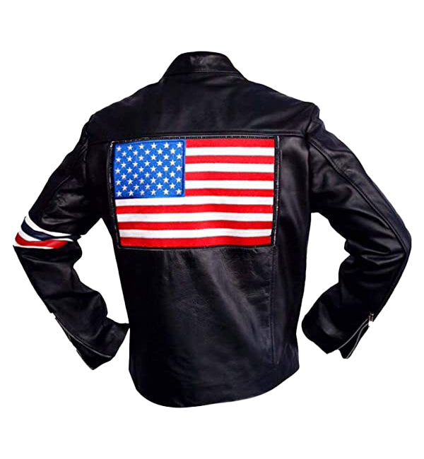 Peter Fonda Easy Rider American Star Biker Black Sheep Leather Jacket with USA Flag Unisex
