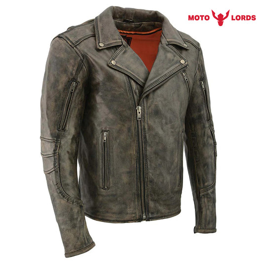 Rider's Choice ML71578 Men's Distressed Brown Triple Stitched' Beltless Motorcycle Leather Jacket