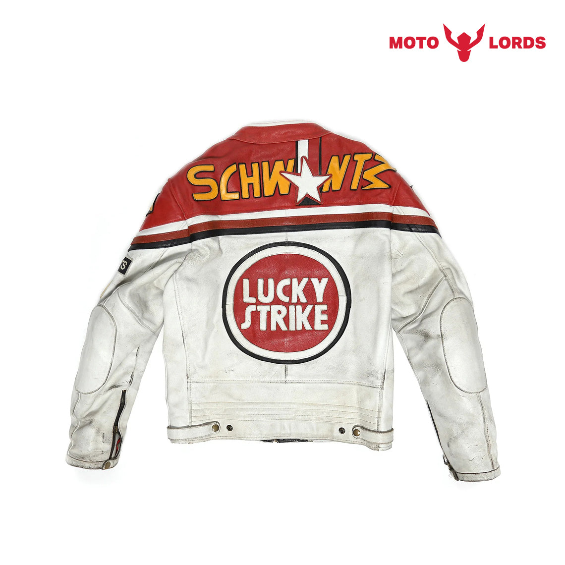 Lucky Strike Leather Jacket in Red and White – Motorcycle Riding Custom ...