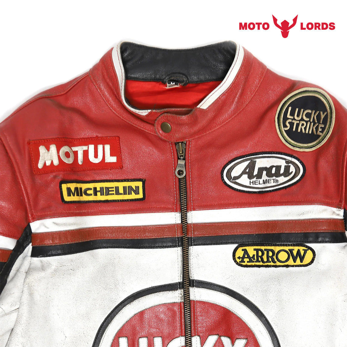 Lucky Strike Leather Jacket in Red and White – Motorcycle Riding