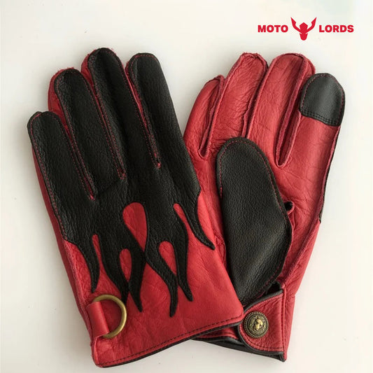 black and red vintage riding driving gloves