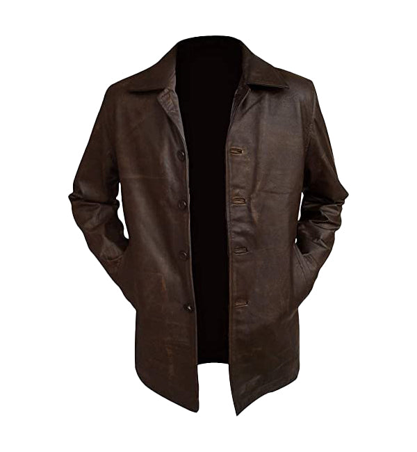 Brown Leather Trench Coat Unisex Fashion Leather Jacket
