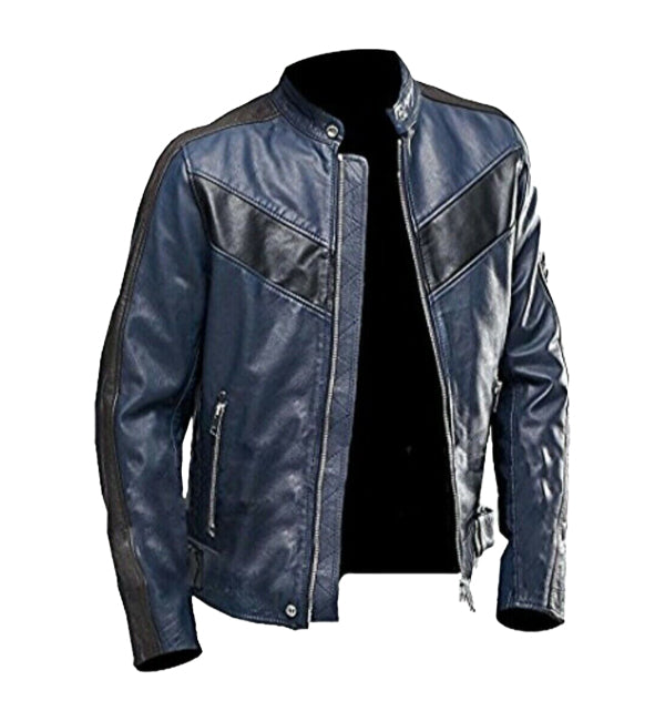 Blue Cafe Racer Leather Jacket Unisex