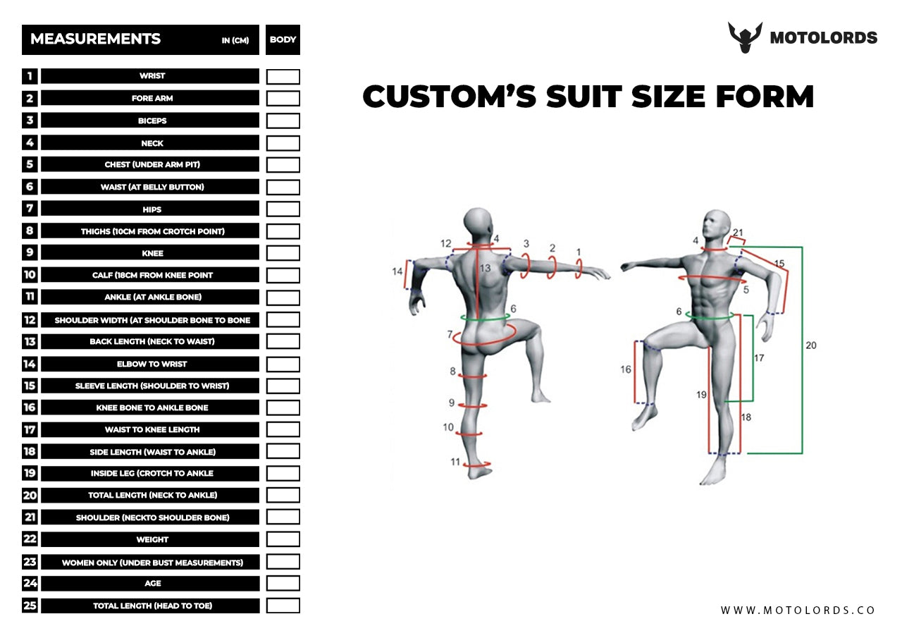 CUSTOM'S SUIT SIZE chart