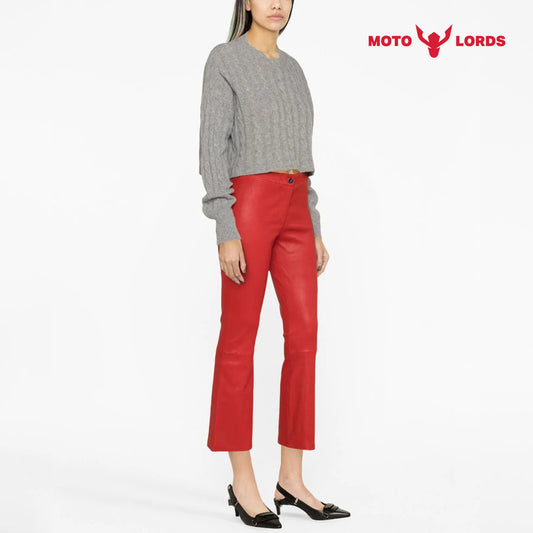 high rise red leather pants for women