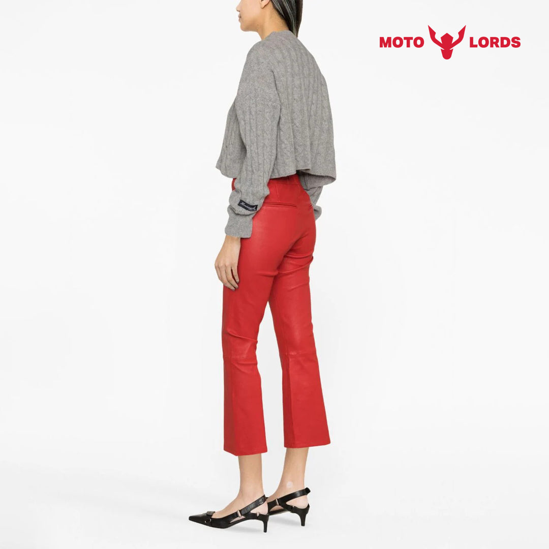 high rise red leather pants for women