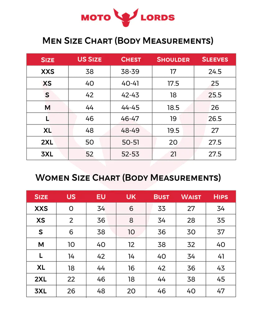 leather jacket man and woman size chart