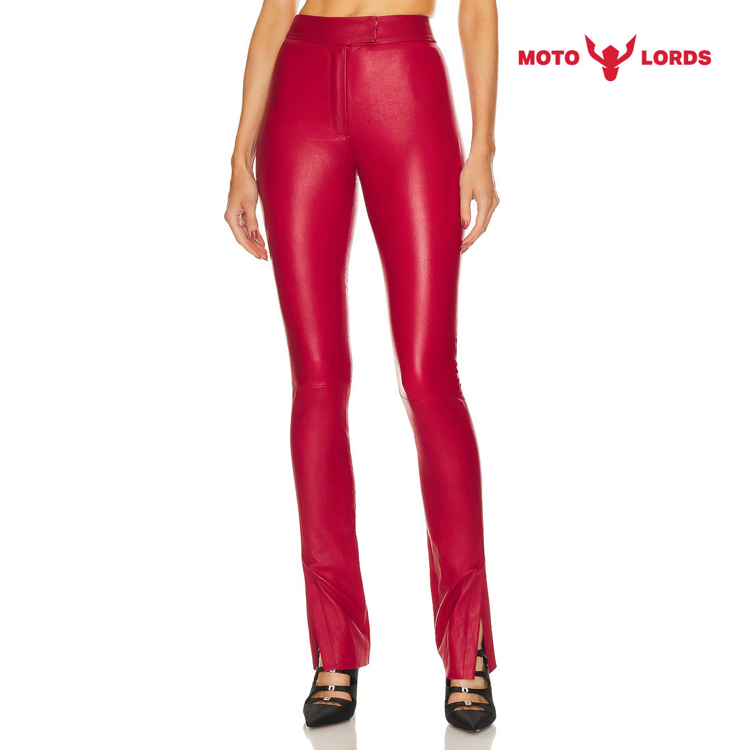 red tight leather pants for women