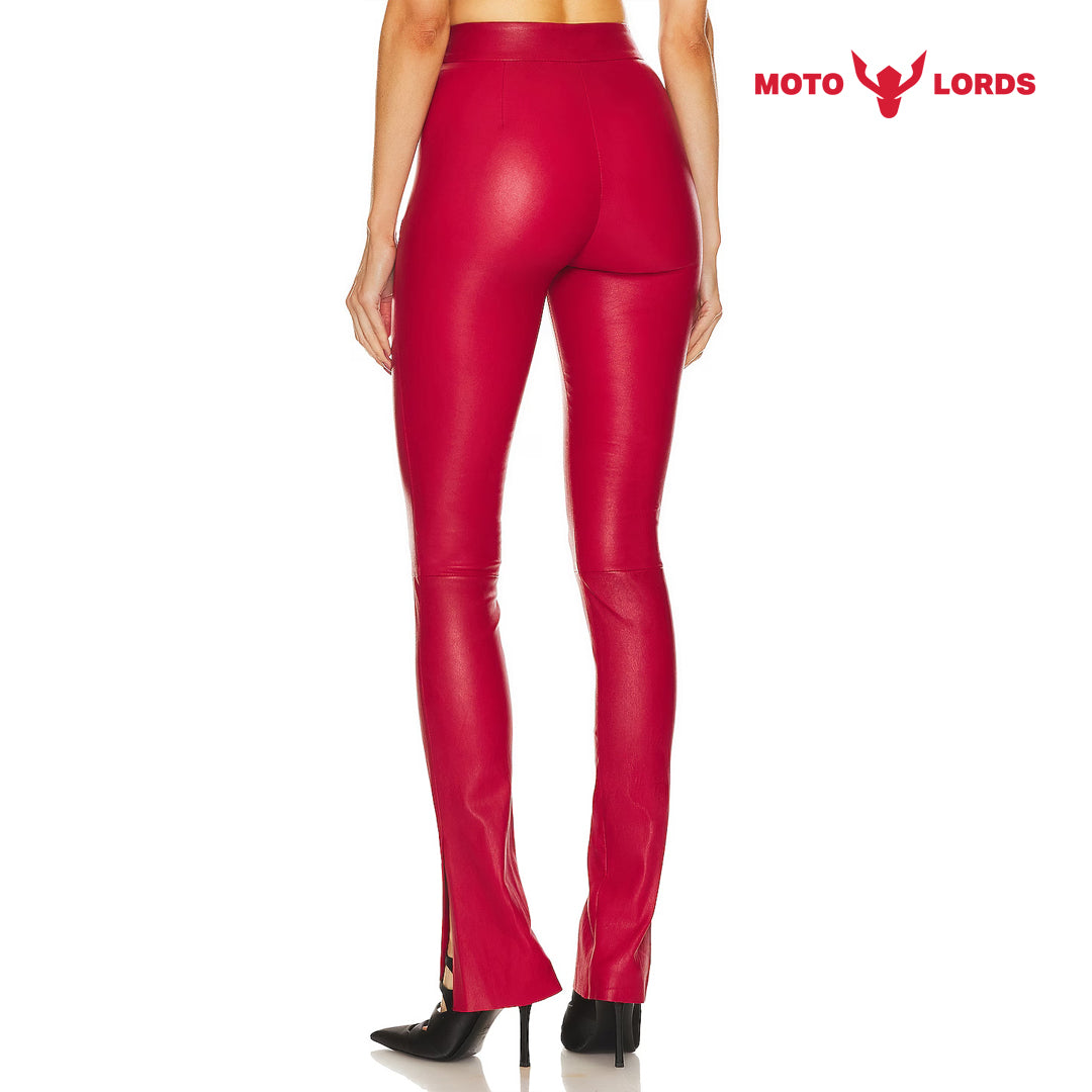 red leather tights for women