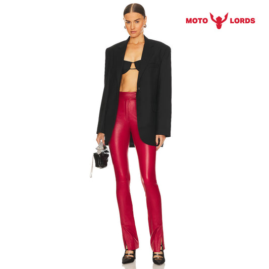 red tight leather pants for women