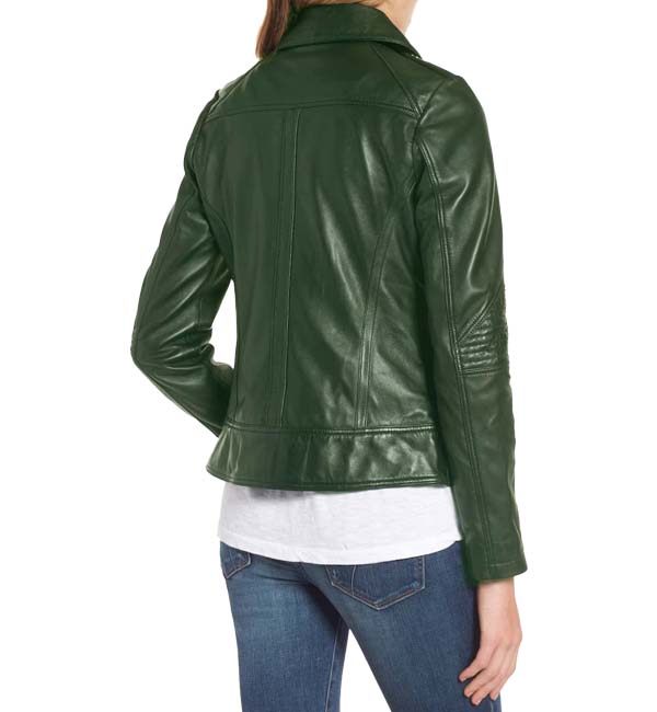 Women Motorcycle Olive Green Genuine Leather Vintage Bomber Jacket