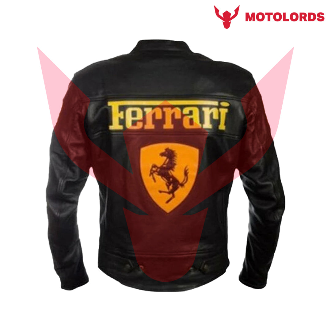 Ferrari Black and Yellow Padded Genuine Men s Leather Jacket On Sale Motorcycle Riding Custom Leather Apparel