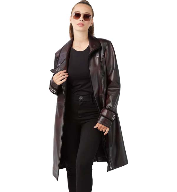 brown leather trench coat women