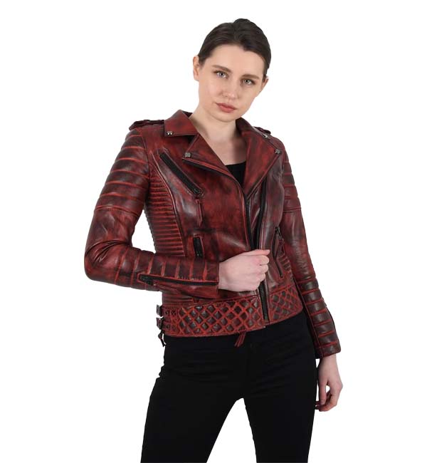 leather jacket for women in red color