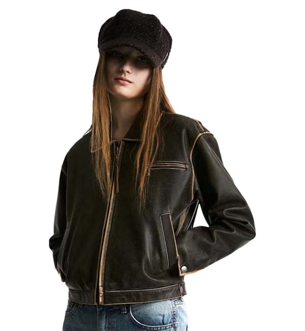 women leather jacket brown