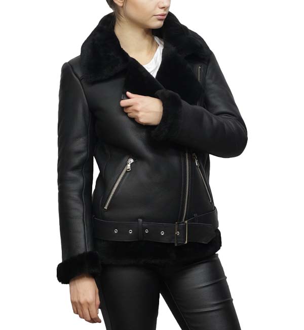 sherpa leather jacket women